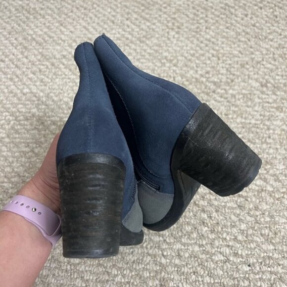 Earth Malta Suede Leather Chunky Heeled Ankle Boot, Black Blue Boho Patchwork - Picture 6 of 11